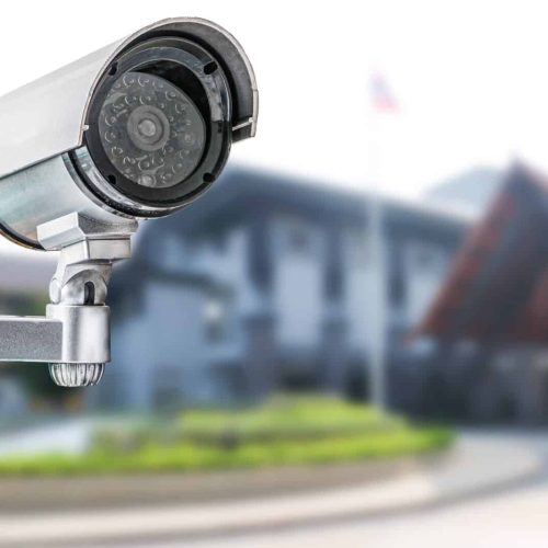 CCTV Closed circuit camera, TV monitoring at modern office building construction